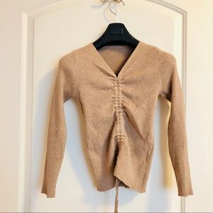 SUPER SOFT camel ribbed knit with ruching/tie